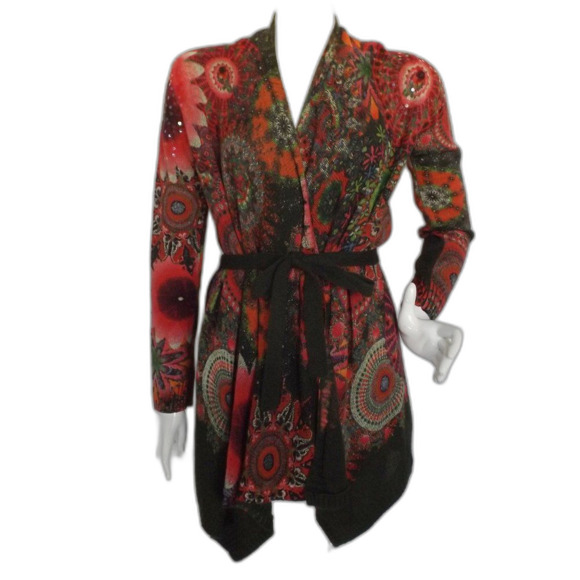 DESIGUAL Sweater, M, Wrap front/Sash, Busy print, Sequins, Asymmetrical - Picture 1 of 14